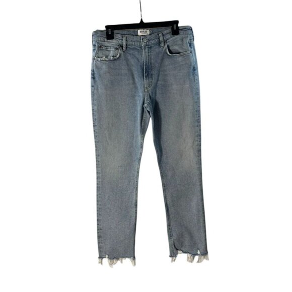 Agolde Merrel Womens Light Wash Distressed Frayed Hem High-Rise Jeans Size 30 - Picture 1 of 12